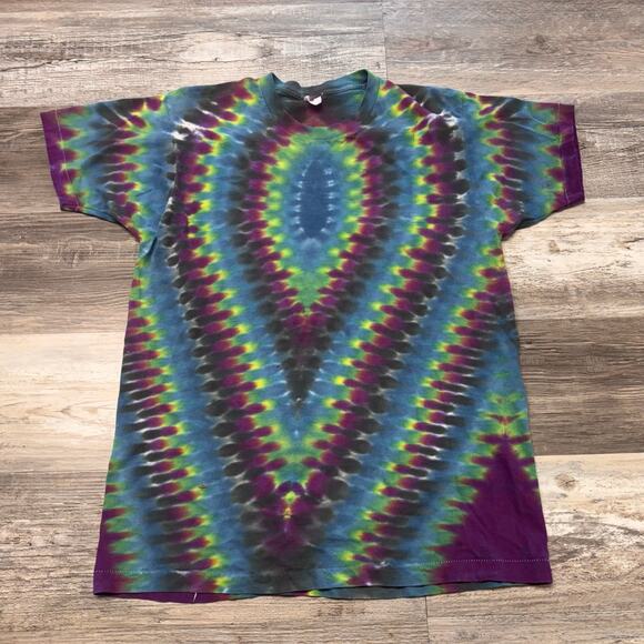 Vintage‎ Tie Dye T-Shirt Hyper V Purple Blue Green Mens Large Single Stitch BVD - Picture 1 of 6